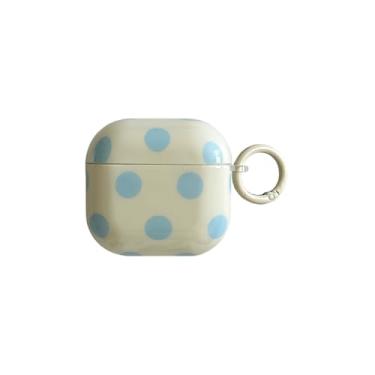 Imagem de Linda capa estética azul com estampa de bolinhas para AirPods 4ª | Retrô chique com design de chaveiro | Capa de proteção à prova de choque de TPU macio e elegante | Durável à prova de desbotamento |