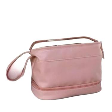 Imagem de Bolsa Necessaire de Cosméticos em Couro PU com Dupla Camada – Grande Capacidade para Viagem(Rosa)