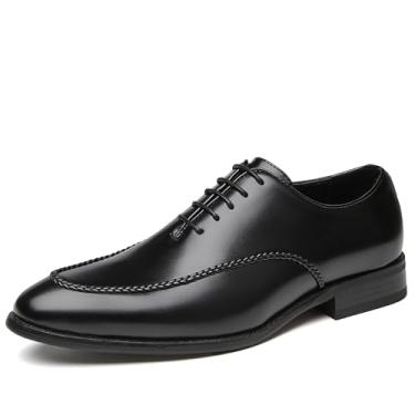 Imagem de Sapato social masculino clássico com cadarço Oxford moderno bico redondo PU couro sintético sapatos de trabalho para homens, Preto, 41