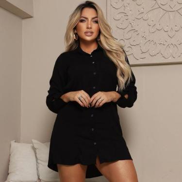 Imagem de Vestido chemise feminino de manga longa soltinho - Gisele Freitas, P, 