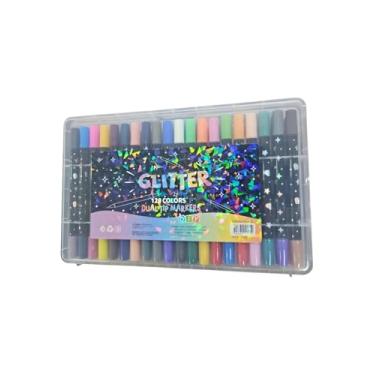 Imagem de Estojo Canetas Canetinhas Metálicas Glitter Ponta Dupla, 120 Cores, 60 Canetas, Estojo Prático, para Arte e Escrita, Desenho e Pintura