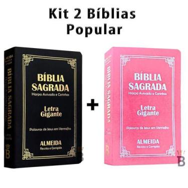 Imagem de Kit 2 Biblias Sagrada Letra Gigante Luxo Popular - Preto e Rosa Com Ha