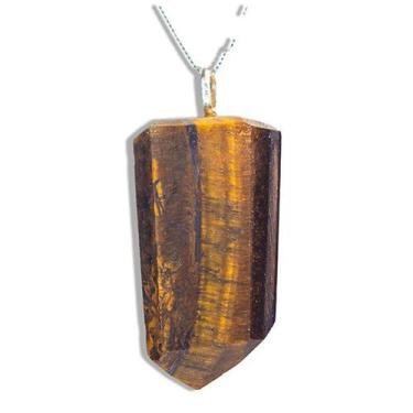 Imagem de Colar Ponta Olho de Tigre Pedra Natural 35mm Pino Prata 950 - Artesana