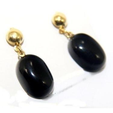 Imagem de Brinco Cabochão Oval Onix Preto Pino e Tarracha - CristaisdeCurvelo