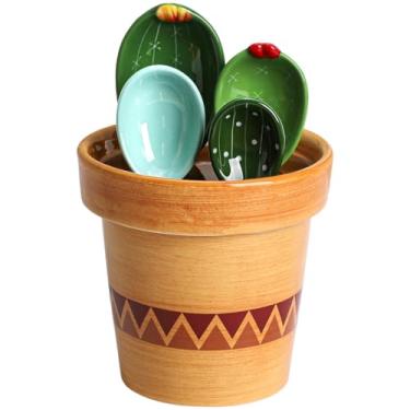 Imagem de Sizikato 4 colheres medidoras de porcelana com base, formato de cacto fofo