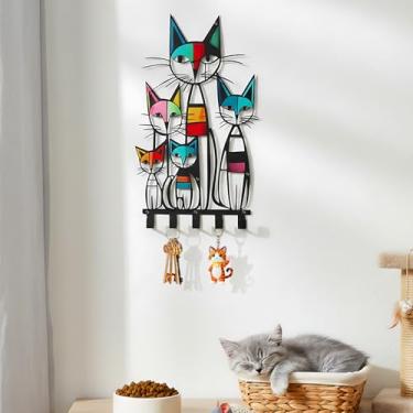 Imagem de Fiwochic Cabide de parede de meados do século com 5 ganchos retrô colorido decoração de arte de parede de gato decorativo preto para casacos, chapéus, bolsas, chaves, toalhas - ideal para corredor