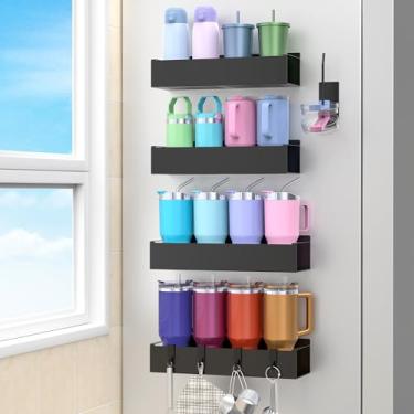 Imagem de HuggieGems Suporte de garrafa de água magnético de metal para geladeira, organizador de copo para Stanley e copo para cozinha, pacote com 4, preto