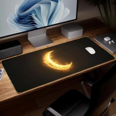 Imagem de Tapete de mesa de couro lua, mouse pad de arte colorida grande teclado de computador para jogos, capa e protetor de mesa à prova d'água, tapete decorativo de couro PU para laptop, decoração de casa
