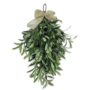 Imagem de Guirlanda de galho de oliveira artificial premium de 61 cm – Guirlanda de vegetação sintética realista para porta da frente, parede, casa e decoração o ano todo – Detalhe floral rústico de fazenda