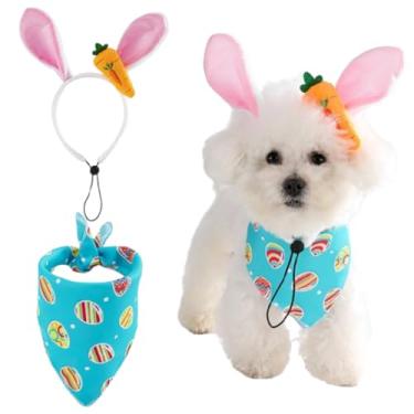 Imagem de JAAQUCD Conjunto de bandanas para cães e orelhas de coelhinho de estimação, fantasia de páscoa, acessório de cachorro e coelho, roupas para cães pequenos, médios e grandes (azul, pequeno)