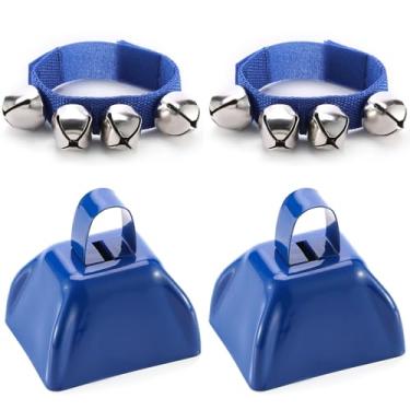 Imagem de Homelavie 2 sinos de vaca e 2 peças para fazer barulho, percussão à mão, 7,6 cm para eventos esportivos, jogos de futebol, celebrações, casamento, torcida, festa, espírito, maratona (azul)