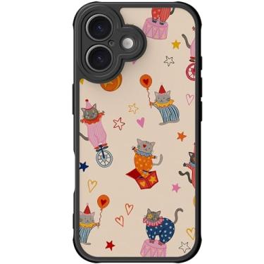Imagem de DEENAKIN Capa para iPhone 16 Plus fofa, capa rígida floral estética, compatível com Magsafe, capa protetora fina moderna exclusiva retrô coquete ocidental para mulheres e meninas, circo gato carnaval