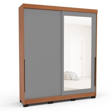 Imagem de Guarda-roupa 2 Portas Correr com Espelho Madrid Cinza/Freijó