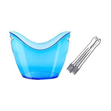 Imagem de x3anggyt5 Balde de gelo de acrílico de 8 litros com pinça de gelo, balde oval de armazenamento de plástico para 2 garrafas de vinho ou champanhe, recipiente de gelo (azul)