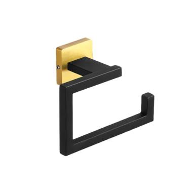 Imagem de Conjunto de acessórios de banheiro preto fosco dourado suporte de toalha de parede suporte de papel rolo anel de toalha gancho de roupão conjunto de ferragens de aço inoxidável, BG, suporte de papel