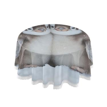 Imagem de Qilmy Toalha de mesa redonda de palmeira de treliça verde, 152 cm, resistente à água, à prova de derramamento, capa de mesa grande para jantar de reunião de família em ambientes internos e externos