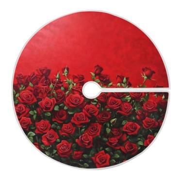 Imagem de Qilmy Saia de árvore de Natal rosa vermelha para Dia dos Namorados 90 cm, camurça para árvore de Natal, adequada para decoração de armário de escritório ou festa de férias em ambientes internos e