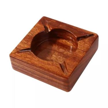 Imagem de Cinzeiro de charuto quadrado moderno de madeira para ambientes externos, cinzeiros para pátio, casa, exterior, escritório e decoração de casa