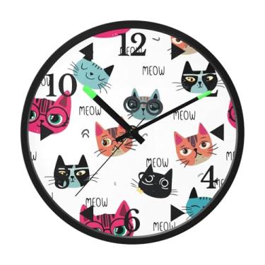 Imagem de STAYTOP Relógio de parede de LED de gato fofo para quarto com brilho noturno, relógios de parede silenciosos de 30 cm para decoração de sala de estar, controle de som, relógio de parede moderno que