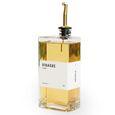 Imagem de Galheteiro Quadrado de Vidro 500ml com Bico Dosador Dourado para Azeite, Vinagre e Outros (Vinagre)