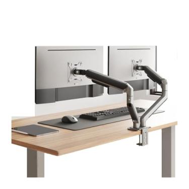 Imagem de Suporte duplo para monitor para telas de 17 a 32 polegadas, suporte duplo para monitor com VESA 75/100 mm, suporte de mesa de monitor ajustável em altura, cada braço comporta acessórios de mesa de até