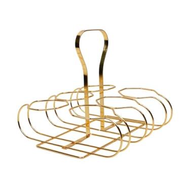 Imagem de MotiveTech Suporte de ferro para garrafas de vinho, porta-bebidas decorativo rústico, suporte para cerveja, adega em caixa para sala de jantar, Ouro