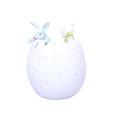 Imagem de Nishiyuenyi Decoração de Páscoa em Ovo, Estátua de Páscoa em Resina, Colecionáveis ​​Fofos em de Ovo, Figuras para Casa Ou Lareira Interna, Branco Azul, Tamanho real