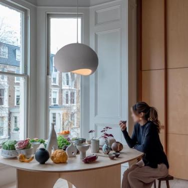 Imagem de Lustre moderno de bom gosto para sala de jantar, luminária pendente criativa em resina, soquete E27, altura ajustável, para sala de estar, cozinha, quarto, hall de entrada (cinza, 40).