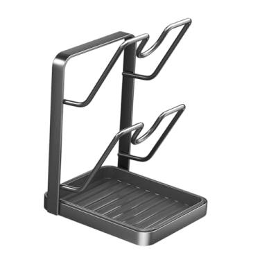 Imagem de FytStycale Suporte para Tampas de Panelas com Descanso para Colher, Economiza Espaço, com Bandeja, Suporte para Tábua de Corte de Tampas de Panelas, Auxiliar de, Cinza 2 Camadas, Tamanho real