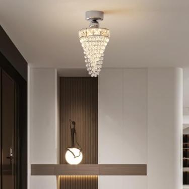 Imagem de Lustre moderno de cristal pequeno, lustre de LED embutido com cristais K9 para hall de entrada, lavabo, varanda, luminária pendente de embutir para boutique, acabamento cromado (luminária de