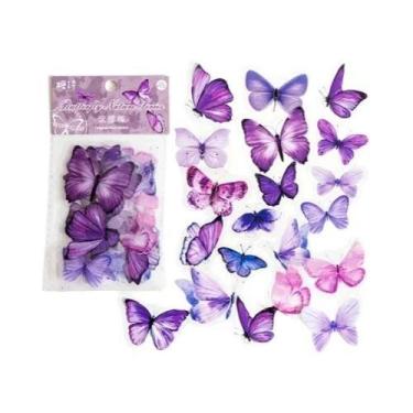 Imagem de Adesivos De PVC Borboletas Coloridas 40 Peças Papelaria Kawaii Coreana