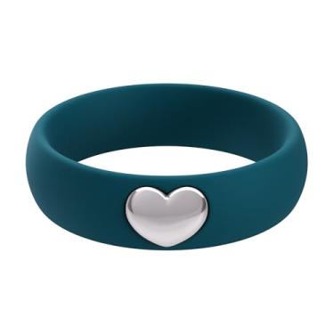 Imagem de ThunderFit Anéis de silicone para mulheres, aliança de casamento de silicone com pingente de coração banhado a ouro 14K, 5,5 mm de largura, 2 mm de espessura, 10.5 - 11 (20.60mm), Silicone, Sem pedra