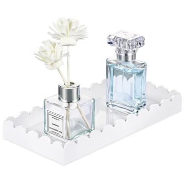 Imagem de Bandeja de acrílico para banheiro, 20 cm, dispensador de sabonete, bandeja recortada decorativa para banheiro, cozinha, sala de estar, perfume, branca
