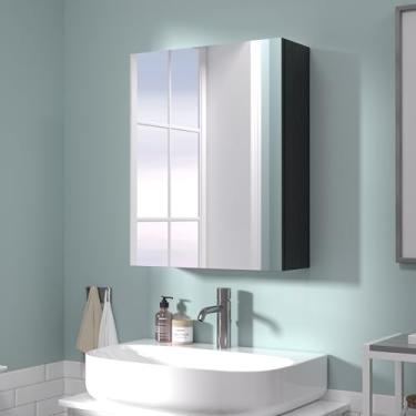 Imagem de Réflexon Armário de parede de banheiro de 66 x 50 cm, armário de armazenamento econômico, armário de remédios com 1 porta e prateleiras ajustáveis, preto (montagem necessária)