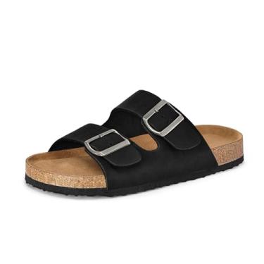 Imagem de mysoft sandália feminina com glitter e fivela dupla, sandália com parte inferior de cortiça ajustável para pés sem cadarço, Preto, 5-5.5