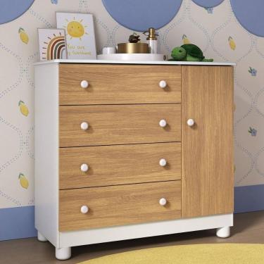 Imagem de Cômoda Infantil 95cm 1 Porta E 4 Gavetas Allegra Multimóveis Mp4444 Brancomadeirado Brancomadeirado