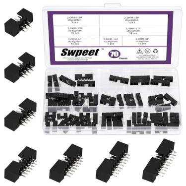 Imagem de Swpeet 70 peças 2,0 mm Pitch 6 8 10 12 14 16 18 pinos DIP IC Sockets Kit sortido adaptador DIP IC, conector de cabeçalho de caixa, conector de pino reto de fileira dupla para placa PCB
