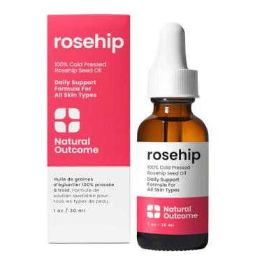 Imagem de natural outcome Óleo facial de semente de rosa mosqueta prensado a frio 100% puro – Óleo facial antienvelhecimento para engordar, equilibrar e hidratar 30 ml