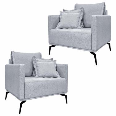 Imagem de Kit 2 Poltronas Decorativas Pés em Aço Stagno Linho Cinza Rustico - Gran Belo