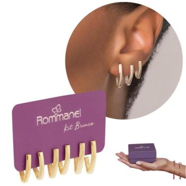 Imagem de Brinco Rommanel Kit 3 Pares Banhado Ouro 18k 22k Antialérgico, Kit bri