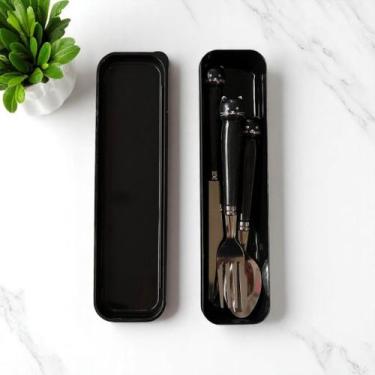 Imagem de Conjunto de Talheres Infantil Com Garfo Faca Colher De Inox com Recipi