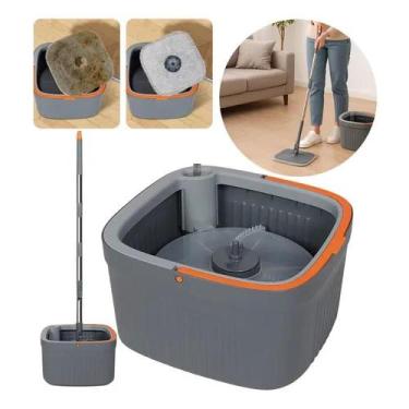 Imagem de Kit mop giratório luxo 9l com balde centrífuga inox lava e seca + refi