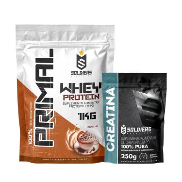 Imagem de Kit Whey Protein Primal 1Kg Mocaccino Creatina 250g Soldiers Nutrition-Unissex