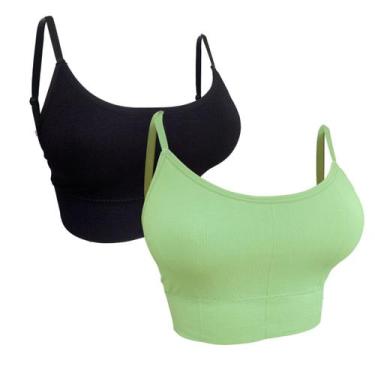 Imagem de Kit 2 Top De Alcinha Academia Feminino Fitness Com Bojo Liso COR:PRETO