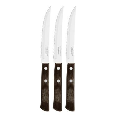 Imagem de Kit 3 Facas De Churrasco Tramontina Polywood Inox Cabo Castanho