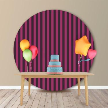 Imagem de Painel Redondo em Jacquard Pink e Preto Listrado - Jacquard Tradiciona