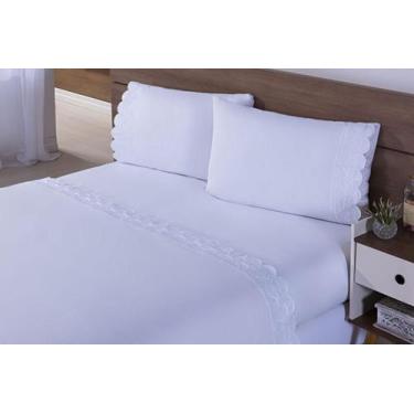 Imagem de Jogo Lençol 4 Peças Cama Viúva Percal 200 Fios Bordado - Miguel Enxova