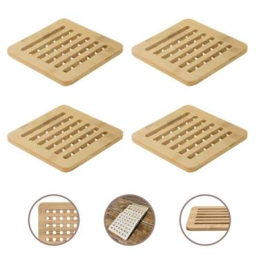 Imagem de Conjunto 4 Descansos Panela Quadrados Bambu 15Cm Premium - Mimo Style