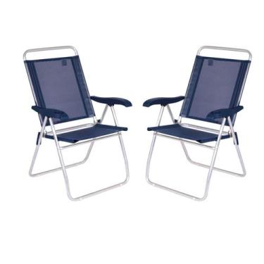 Imagem de Kit 2 Cadeiras de Praia Boreal Porta-Copos Azul-Marinho Mor