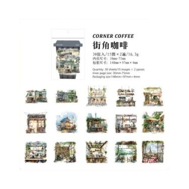 Imagem de Adesivos Decorativos Temáticos De Café Retro Em Material PET, 30 Peças